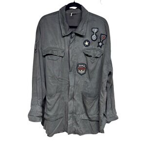 Free People Embellished Military Shirt Jacket Military Green Women's Size Large